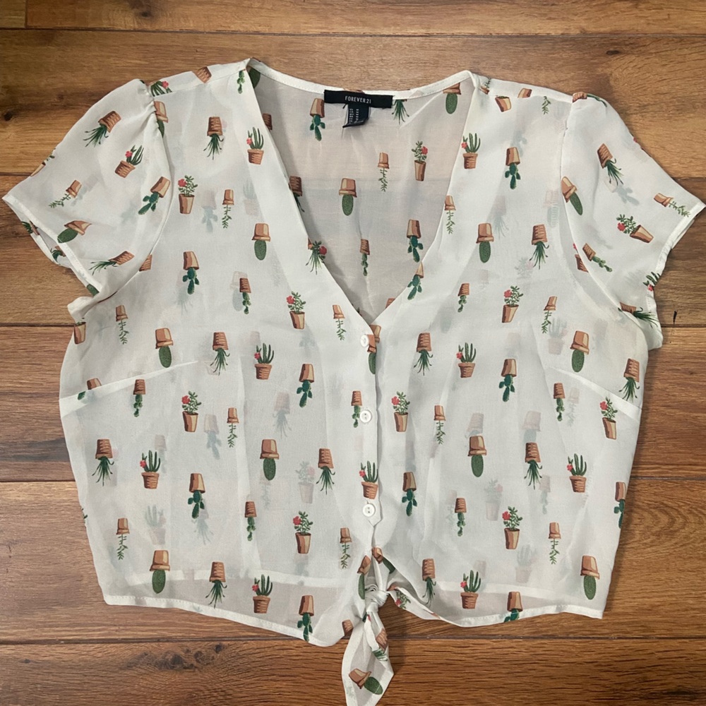 Forever 21 White Cactus Print Blouse